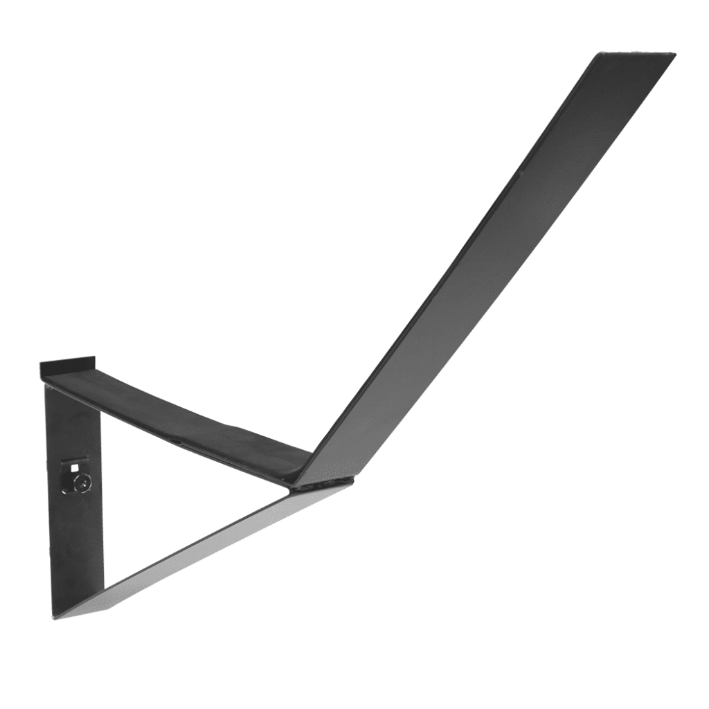 Elevate your garage storage with the 15" Angled Bracket from MKE Slatwall, perfect for kayaks, lumber, and large equipment.