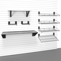 Dive into garage organization with Milwaukee Slatwall's Extra Large Shelf Bundle. This 8-shelf collection brings unparalleled storage, merging vast capacity with refined design for the ultimate clutter-free environment.