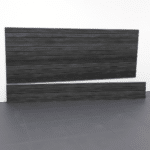 Highlighting the robust features of Milwaukee Slatwall’s 8ft Blackwood Laminated PVC, designed for dynamic garage storage solutions with its weather-resistant and durable qualities.