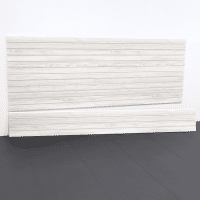 Get a closer look at the 8ft Laminated PVC Slatwall in Whitewood by Milwaukee Slatwall, highlighting its waterproof and durable design perfect for modern garage organization.