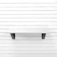Garage shelf system with PVC laminate finish matching wall slatwall panels