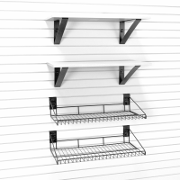 Transform your garage with Milwaukee Slatwall's Medium Shelf Bundle, featuring 4 shelves that provide ample space for tools and supplies, ensuring a well-organized and efficient workspace.