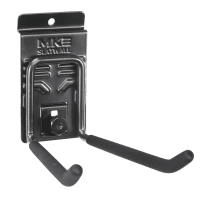MKE Slatwall Wide Hook for versatile garage storage of wide and tapered objects.
