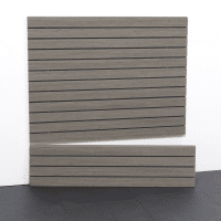 Elevate your garage's ambiance with Milwaukee Slatwall's 4ft Laminated PVC Slatwall in a Barnwood finish, designed for the ultimate blend of functionality and rustic elegance in compact spaces.