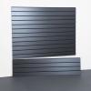 Steel gray slatwall panel installed in a clean garage with organized tools and accessories