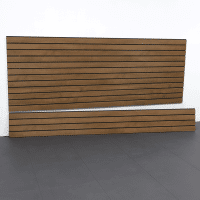 8ft Laminated PVC Slatwall in Western Cedar finish, ideal for garage organization