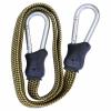 Large bungee cord securing items on garage slatwall system.