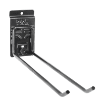 Close-up of 12” Extra Long All-Purpose Hook mounted on slatwall for garage storage